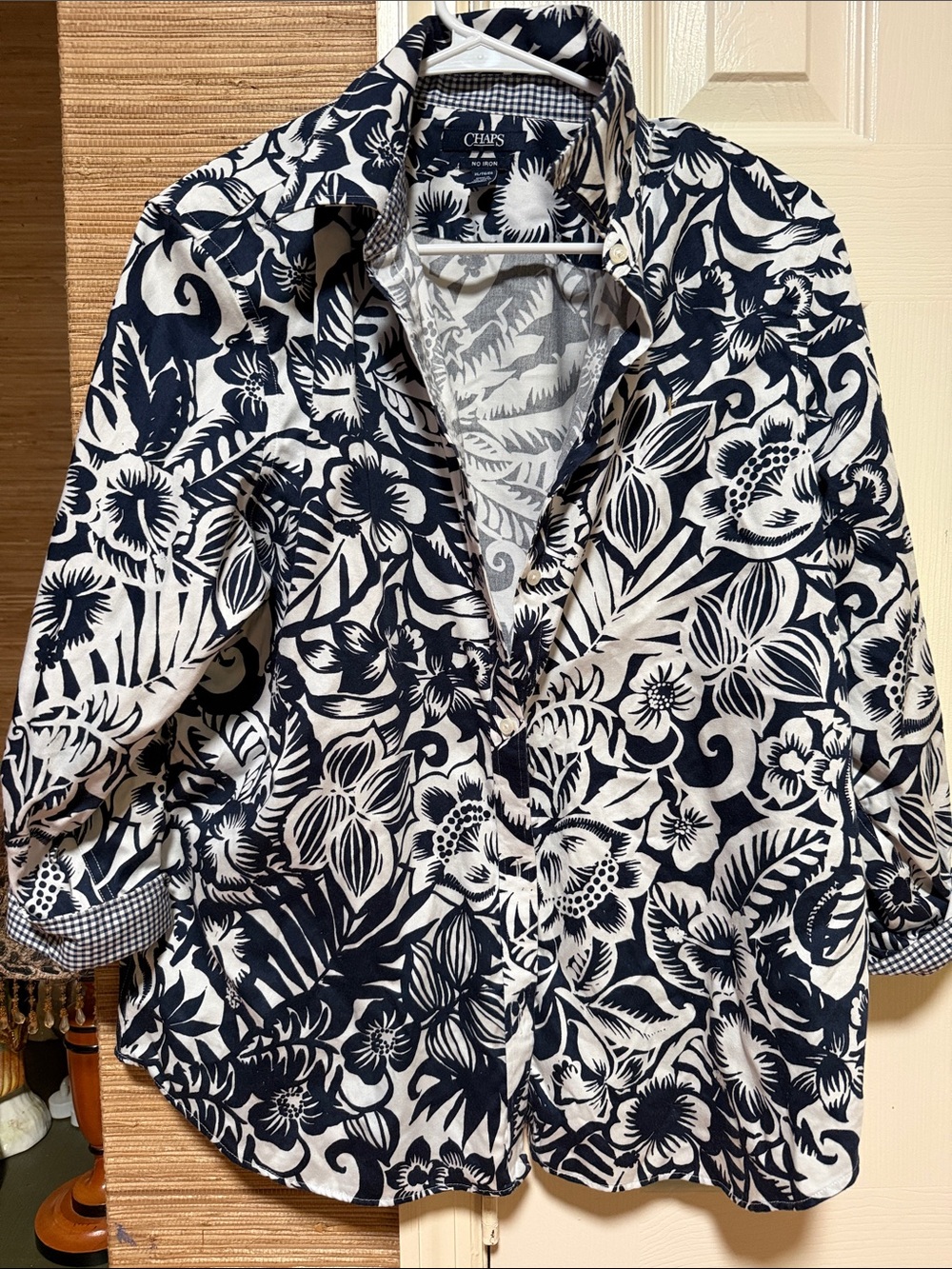 Chaps Men's Navy and White Floral-Print Button-Down Shirt